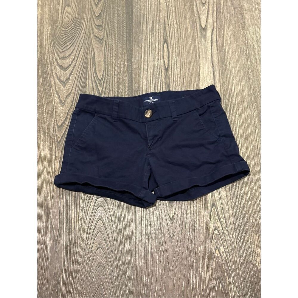 American Eagle Womens Midi Shorts Mid-Rise Flat Front Stretch Navy Blue Size 2